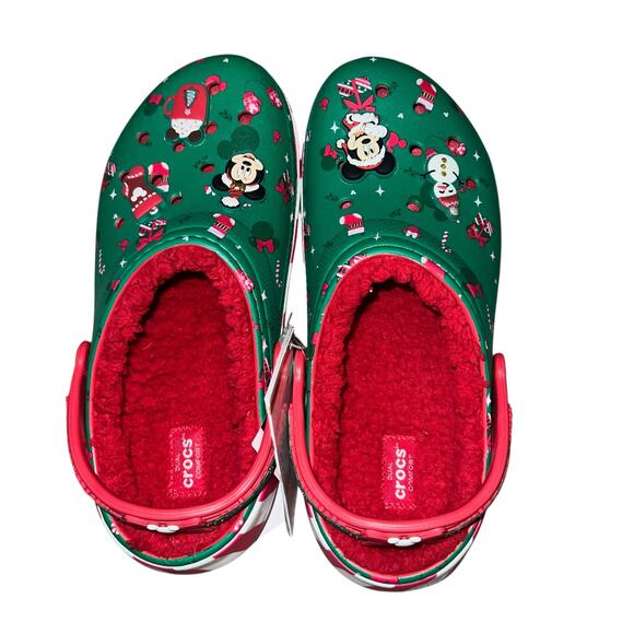 Disney's Mickey Mouse Minnie Mouse Christmas Holiday fleece lined crocs J6 - Picture 2 of 6